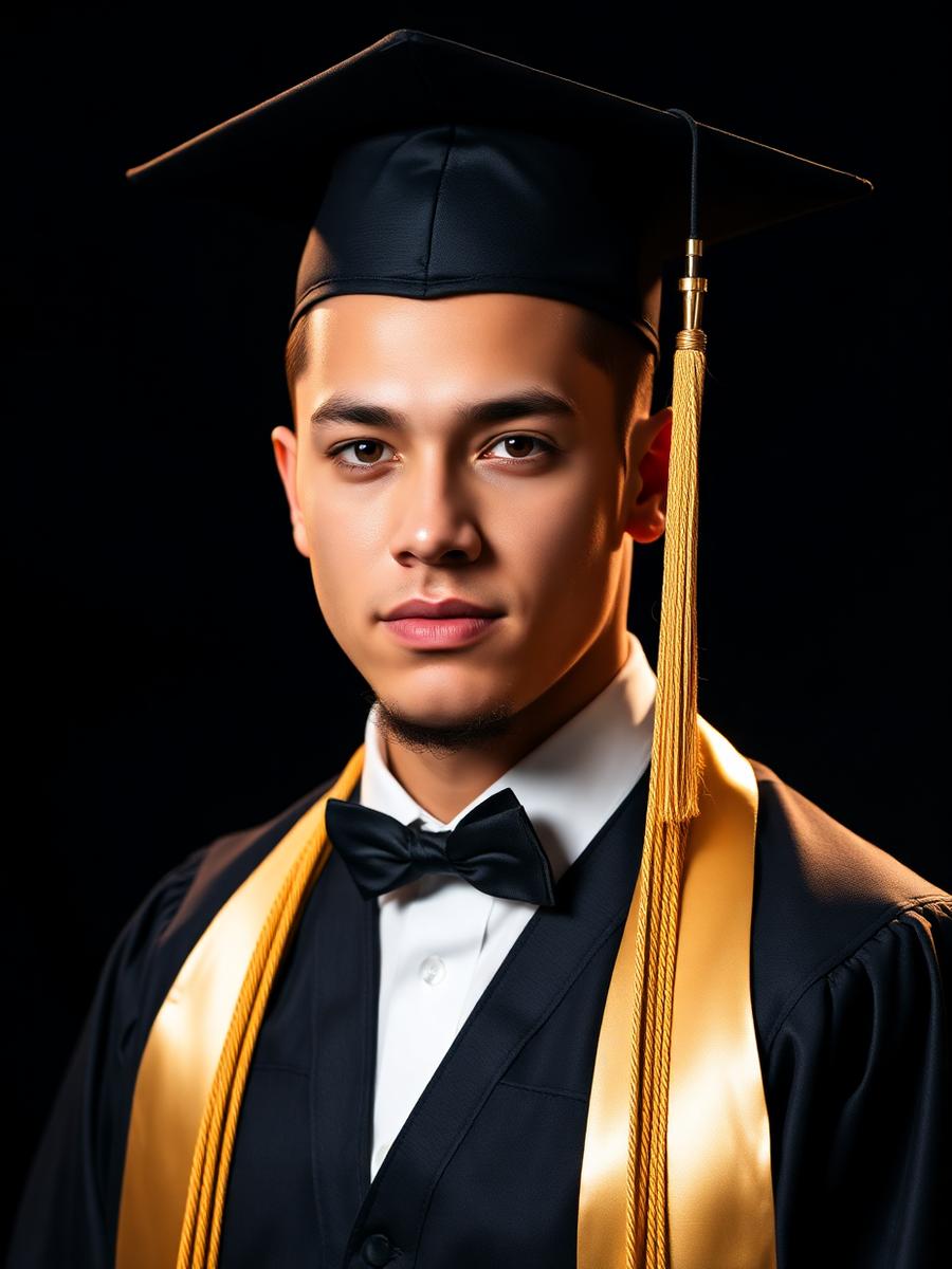 Retrato de graduado con toga y birrete